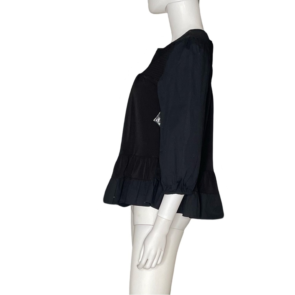 CeCe Peplum Long Sleeve Blouse Black Women’s Sz S - Picture 2 of 6
